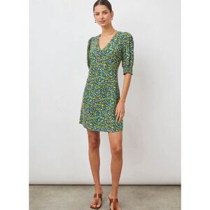 RAILS Roma Dress Womens Small Abstract Garden Print Green Blue Short Sleeve